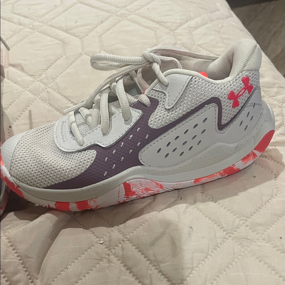 Under Armour gray, purple and hot orange Basketball Shoes (A) - Picture 3 of 6